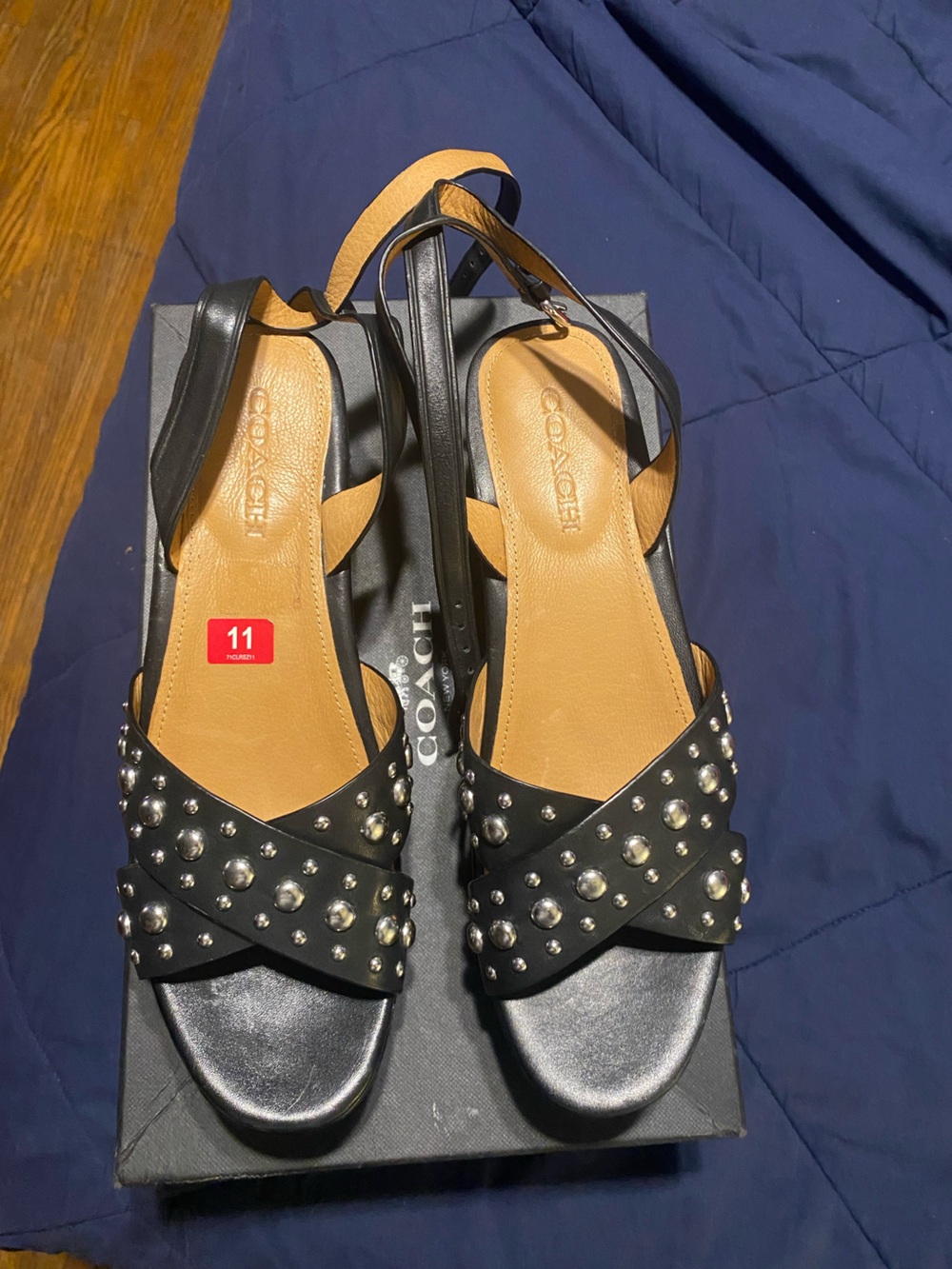 Women’s Coach Black Studded Leather Sandals